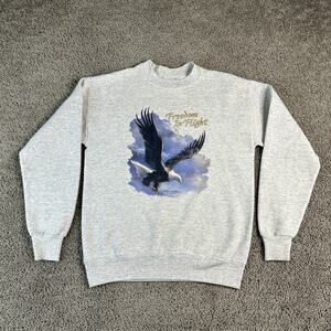 Vintage Freedom In Flight Sweatshirt Mens Medium Bald Eagle Air Waves USA 90s
